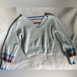Stylish Women's Sweater - Cream with Blue and Pink Accents